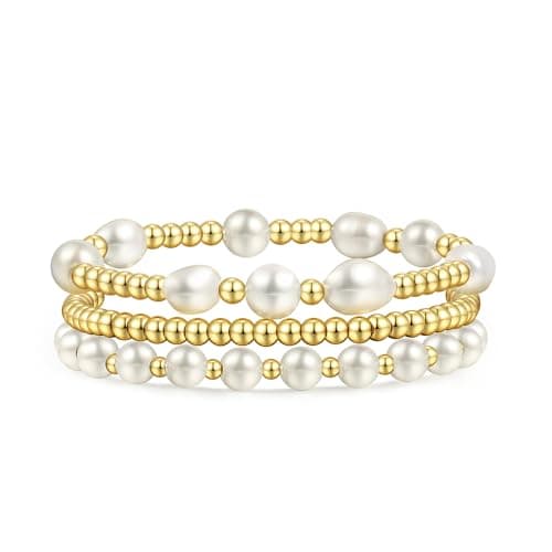 Badu Gold Baroque Pearl Beaded Stretch Bracelet for Women