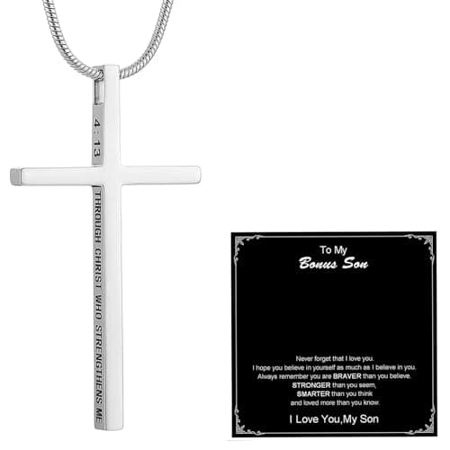 HZMAN Philippians 4:13 Strength Cross Pendant Stainless Steel Necklace