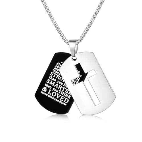 Fiusem Men's Inspirational Bible Verse Cross Necklace, 24 Inches Chain