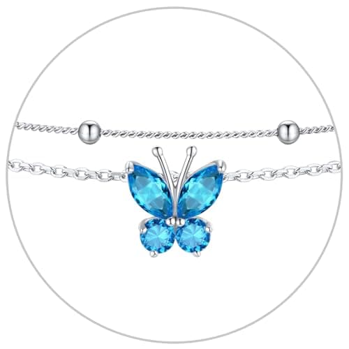 SILVERCUTE 925 Sterling Silver Butterfly Anklet for Women Waterproof Summer Beach Jewelry 22-27cm