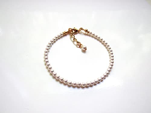 MelJoy Creations Dainty 3MM Pearl Bracelet, Adjustable and Minimalist