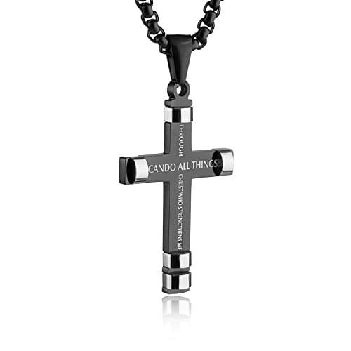 HZMAN Philippians 4:13 Strength Pendant Stainless Steel Necklace, 3 Colors