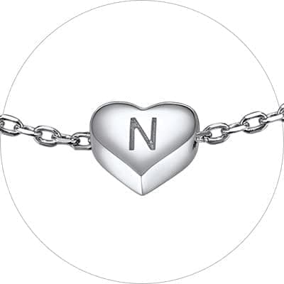 Chic Personalized 925 Sterling Silver Heart Initial Bracelet for Women(with Gift Box)