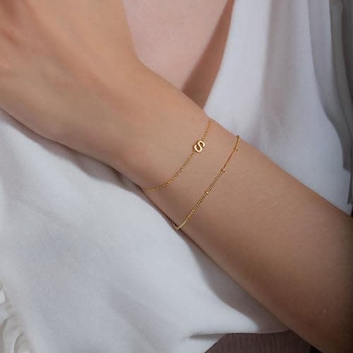 M MOOHAM Initial Bracelets for Women - Personalized Gold Letter Charm Jewelry