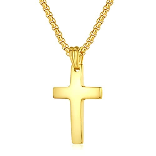 Black Gold Silver Cross Necklace for Boys & Men, Religious Jewelry Gifts