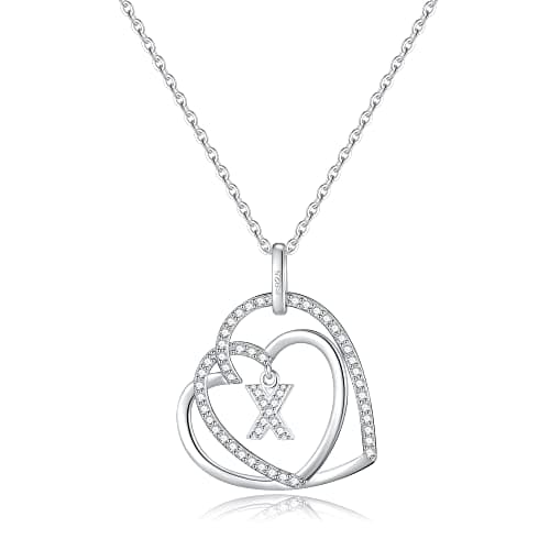 Romavan Infinity Heart Sterling Silver Initial Necklace for Women