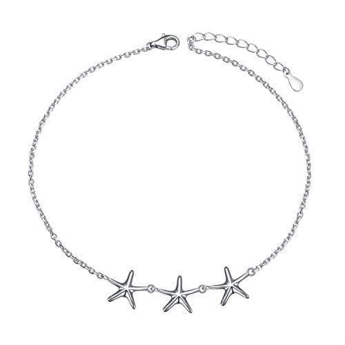 S925 Sterling Silver Evil Eye Starfish Heart Anklet for Women
