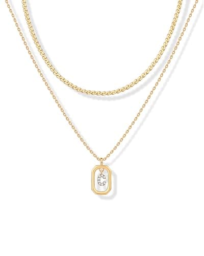 PavoI 14K Gold Plated CZ Letter Pendant Necklace for Women