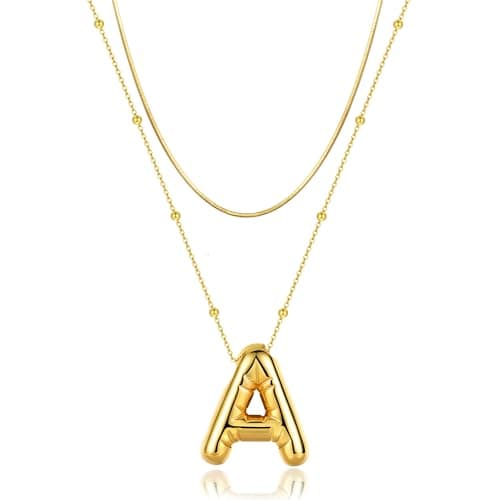LUCA SMITH Dainty Initial Necklace for Women, Bubble Letter Name Pendant Choker Jewelry Gift