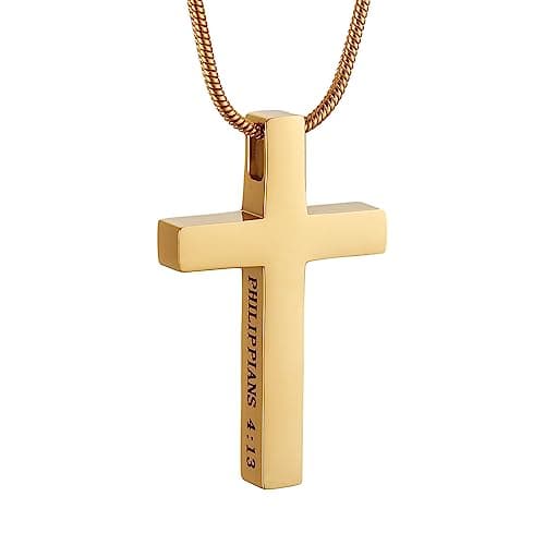 HZMAN Philippians 4:13 Strength Cross Pendant Stainless Steel Necklace