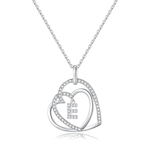 Romavan Infinity Heart Sterling Silver Initial Necklace for Women