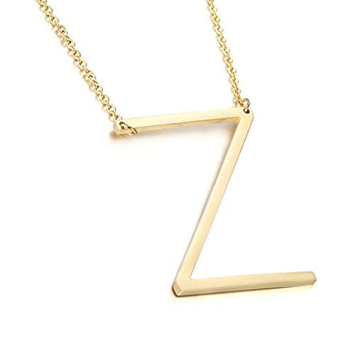 MOMOL Sideways Initial Necklace - Large 18K Gold Plated Stainless Steel Pendant for Women