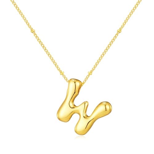 Moiegouct 14K Gold Plated 3D Initial Necklace with Beaded Chain Personalized Jewelry for Women