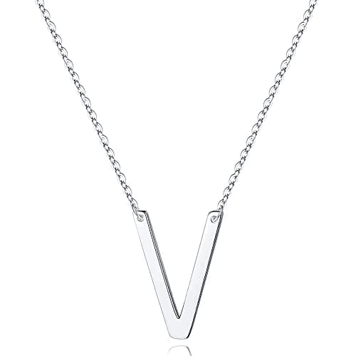 Turandoss Sterling Silver Sideways Initial A-Z Pendant Necklace for Women Girls