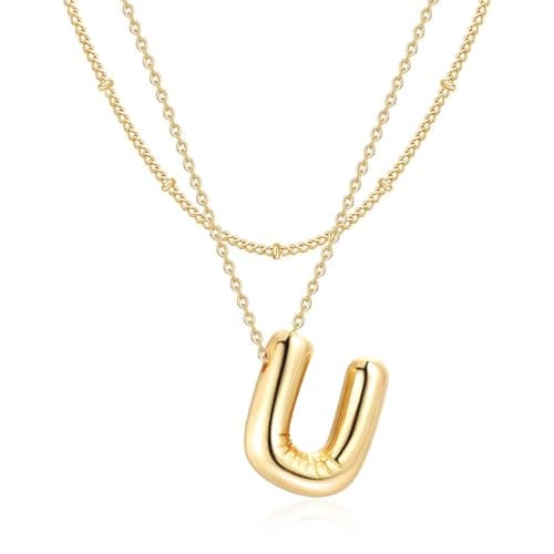 NateBur 14K Gold Layered Balloon Initial A-Z Choker Necklace, Personalized Birthday Gift for Women