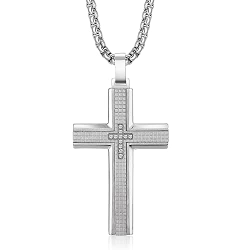 Holizaly Men's 316L Stainless Steel Cross Pendant White/Gold/Black/Blue Rolo Chain-Gift Box Included