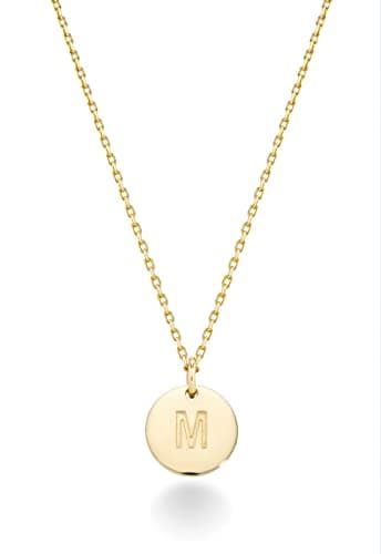 Miabella 18K Gold Plated Round Initial Necklace for Women Adjustment 18-20 Inch A-Z Made in Italy