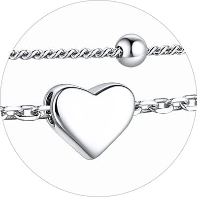 Stylish Women's 925 Sterling Silver Heart Anklets with Beads (Gift Box Included)