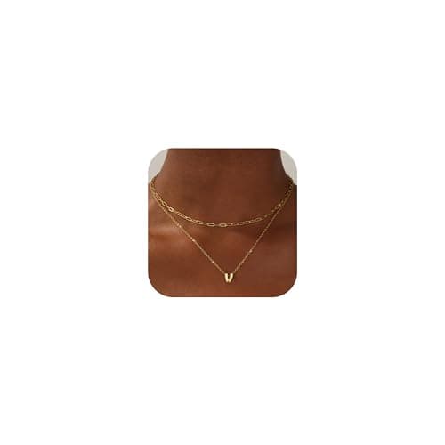 CUEZIY Women's 14K Gold Plated A-Z Initial Layered Choker Necklaces Small Cute Trendy Gifts