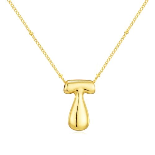 Moiegouct 14K Gold Plated 3D Initial Necklace with Beaded Chain Personalized Jewelry for Women
