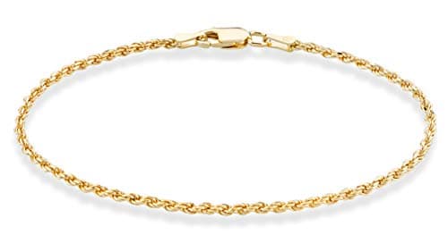 Italian 18K Gold Over Sterling Silver Diamond-Cut Rope Anklet for Women, 925 Made in Italy