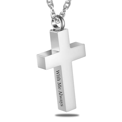 Stainless Steel Cremation Cross Necklace for Ashes Hold With Me Always