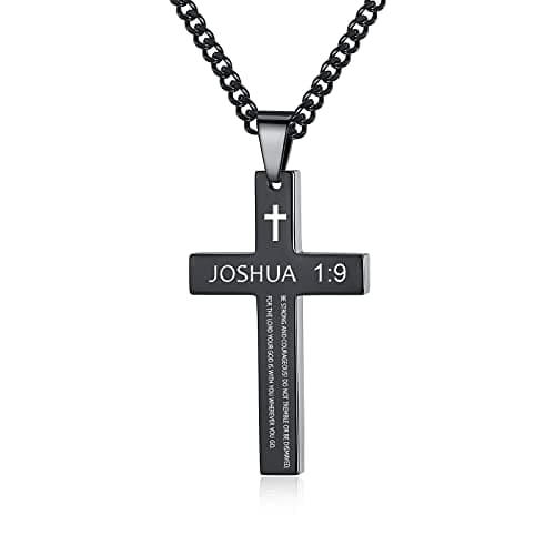 REVEMCN Inspirational Cross Necklace for Men, Black Stainless Steel Pendant Faith Gift