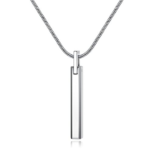 COAI Tungsten Bar Necklace for Men, 20"-26" Platinum/Silver Pendant