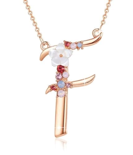 GEMMANCE Pink Red Blue Simulated Pearl Pendant Initial Letter Necklace Rose Gold Plated Anniversary Gifts for Women