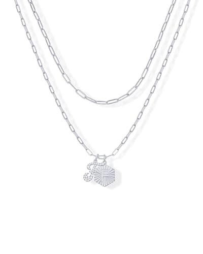 PavoI 14K Gold Plated Hexagon Initial Pendant Layered Necklace for Women | Paperclip Chain