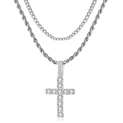 GEMOSA Men's 16-24 Inch Large Cross Diamond Pendant Iced Out 5A+ CZ Stainless Steel Chains Jewelry