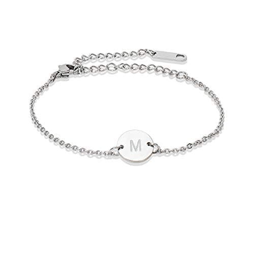 Glimmerst Stainless Steel Personalized Initial Disc Bracelet for Women