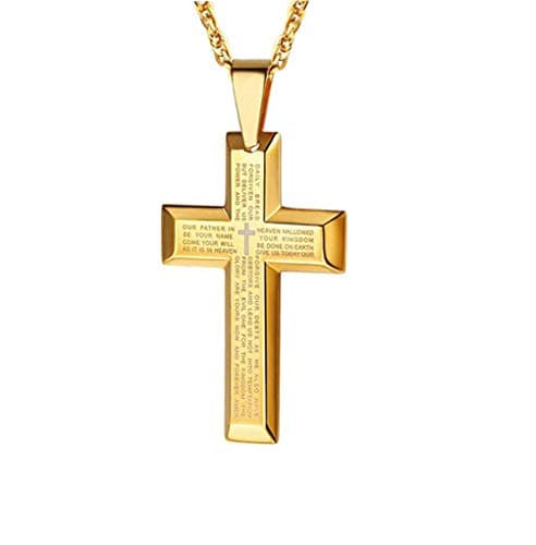 MOMOL 18K Gold Plated Stainless Steel Cross Pendant Necklace for Men and Women