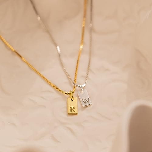 FISSEN Personalized Silver Plated Initial Necklace for Women
