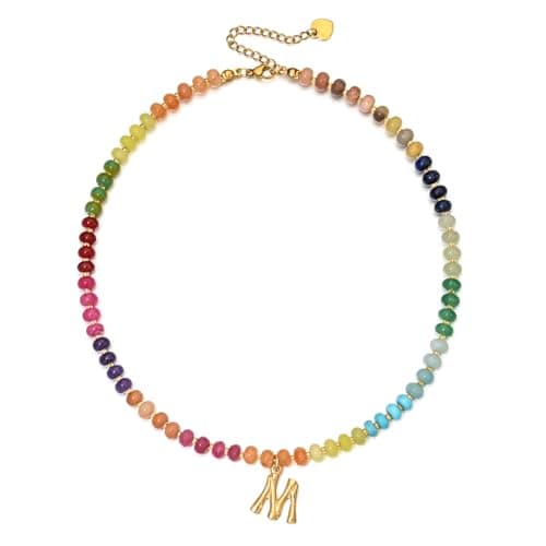 PDOUSELF Boho Personalized Beaded Initial Choker Necklace for Women Summer Beach