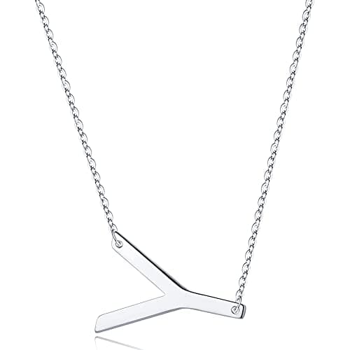 Turandoss Sterling Silver Sideways Initial A-Z Pendant Necklace for Women Girls