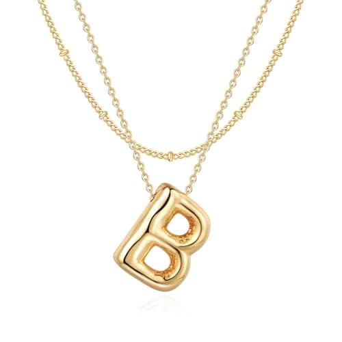 NateBur 14K Gold Layered Balloon Initial A-Z Choker Necklace, Personalized Birthday Gift for Women