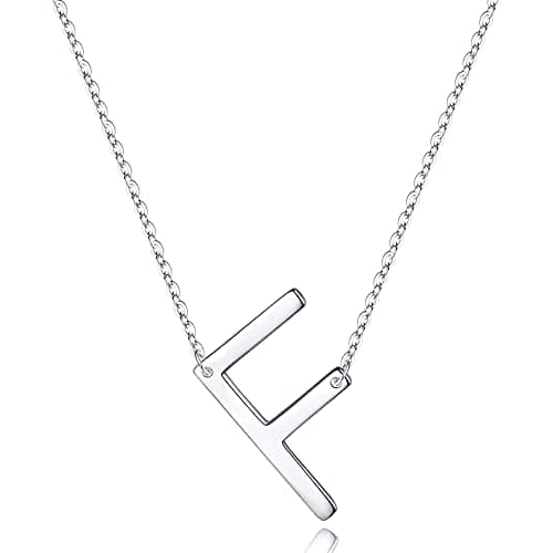 Turandoss Sterling Silver Sideways Initial A-Z Pendant Necklace for Women Girls