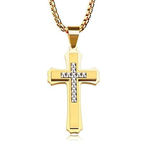 Large Stainless Steel Cross Pendant Necklace for Men and Women
