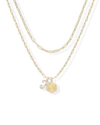 PavoI 14K Gold Plated Hexagon Initial Pendant Layered Necklace for Women | Paperclip Chain