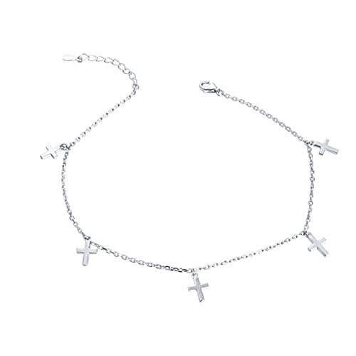 DAOCHONG Women's S925 Sterling Silver Adjustables Anklet Evil Eye Heart Jewelry