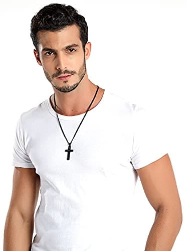 Stainless Steel Cross Necklace for Men, Black Silver Pendant, Inspirational Bible Verse Gift