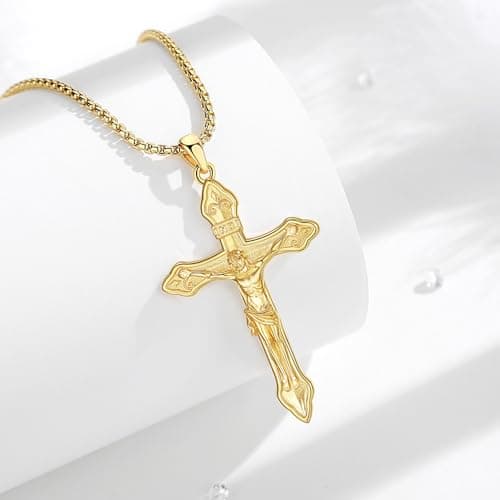 EUDORA 925 Sterling Silver Crucifix Pendant Necklace with Bible Verse Amulet