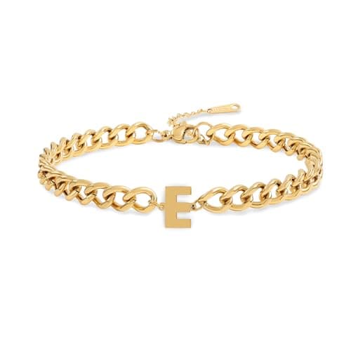 Jwicklirrng Men's 18K Gold Plated Letter Charm Bracelet A-ZAdjustable Cuban Chain for Boyfriend or Father