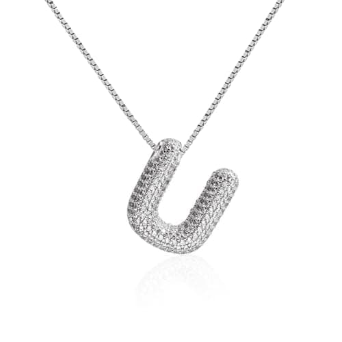 Qyalie Gold Plated Chunky Bubble Initial Letter Necklace for Women