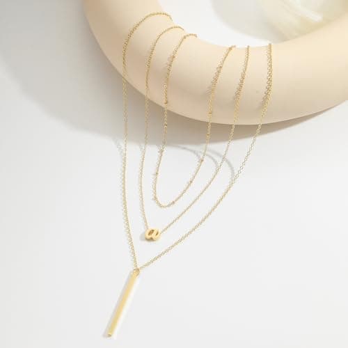 14K Gold Plated A-Z Layered Initial Necklace Set for Women