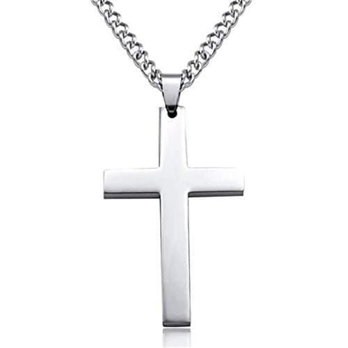 Men's Silver Titanium Cross Necklace Plain Pendant Chain