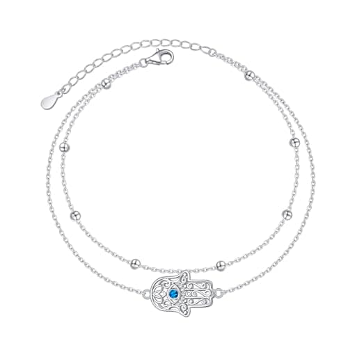 S925 Sterling Silver Evil Eye Starfish Heart Anklet for Women