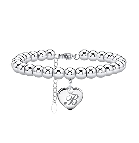 Monily Stainless Steel Heart Alphabet Bracelet for Women