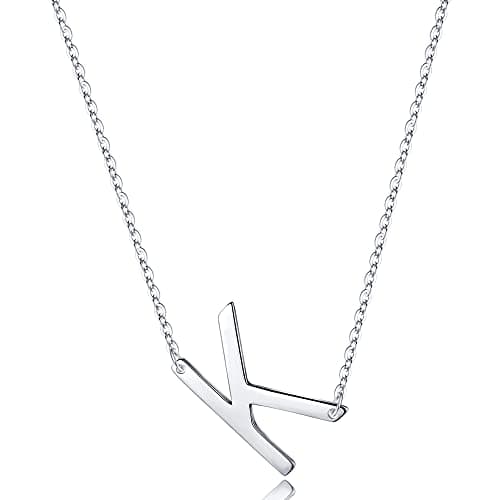 Turandoss Sterling Silver Sideways Initial A-Z Pendant Necklace for Women Girls